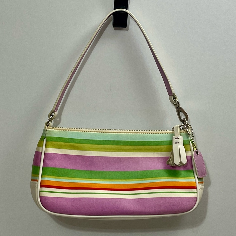 Coach Pink and Green Striped Shoulder Bag